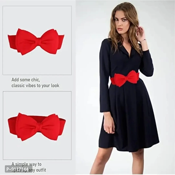 SYGA Women Bow Waist Band Elastic Pu Leather Fashionable Waist Belt for Girls 60-80cm Retro Ladies Waist Belt For Jeans Short Long Dress Skirt Sweater Shirt- Red