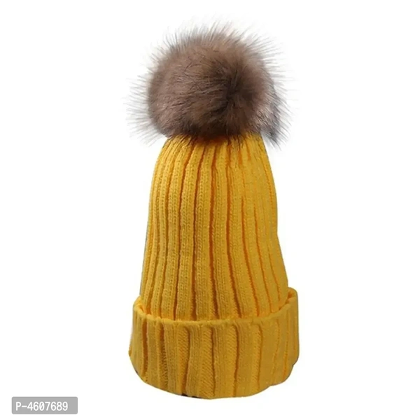 Womens Girls Winter Knitted Fur Hat Real Large Raccoon Fur Pom Pom Beanie Cap