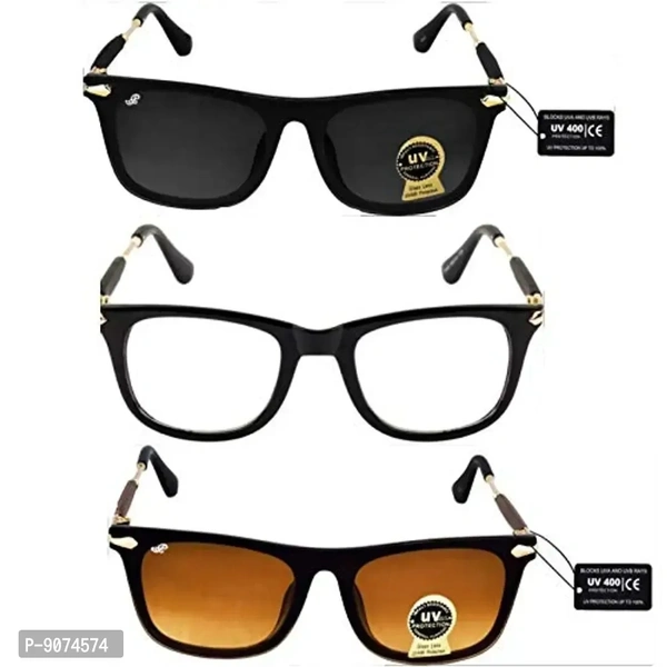 PIRASO Combo Pack Of Three Sunglasses Black, Brown and White clear UV Protected Unisex Sunglasses