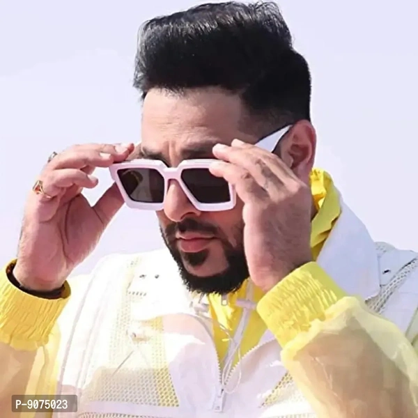 PIRASO Millionaire Celebrity Oversized Rectangular Men's and Women's Sunglasses (White)