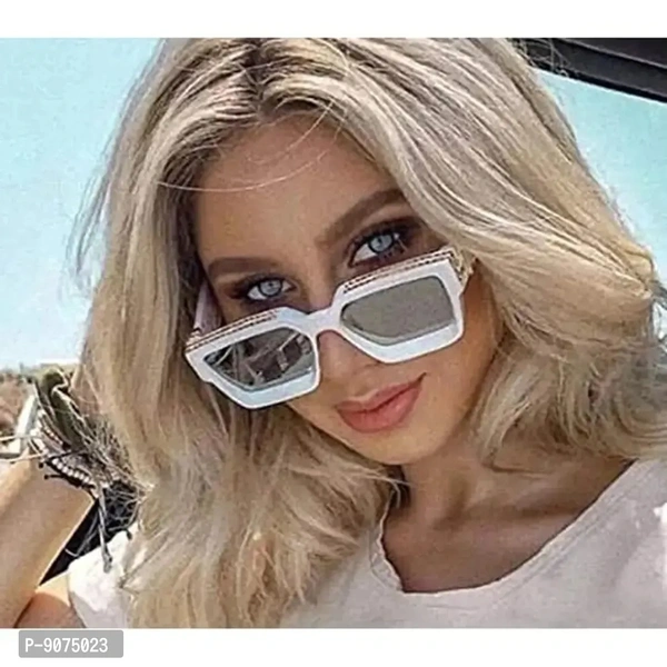 PIRASO Millionaire Celebrity Oversized Rectangular Men's and Women's Sunglasses (White)