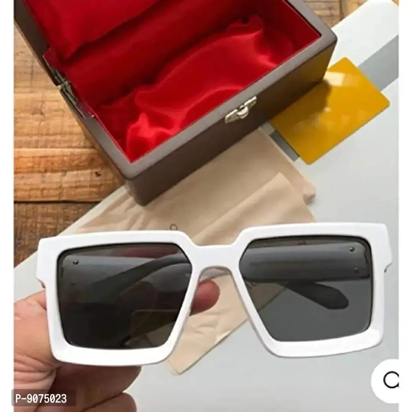 PIRASO Millionaire Celebrity Oversized Rectangular Men's and Women's Sunglasses (White)