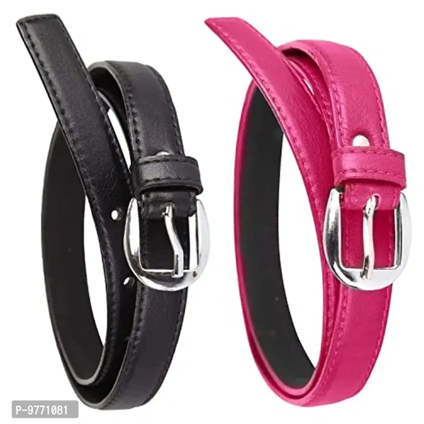 Dryon Women's and Girl's PU Leather Belt Combo Pack of 2( Black & Pink,Free Size )
