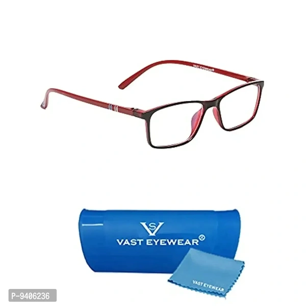 VAST&#174; Antiglare Zero Power TR90 Spectacle Frames Sunglasses For Boys, Men, Women, Girls (Computer Glasses) MADE IN INDIA…(Black/Red)