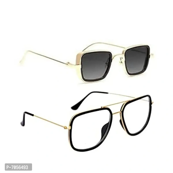 Dervin Men's and Women's Kabir Singh Square Sunglasses and Tony Stark Iron Man Avengers Endgame Infinity War Sunglasses (Black, Clear) - Combo of 2