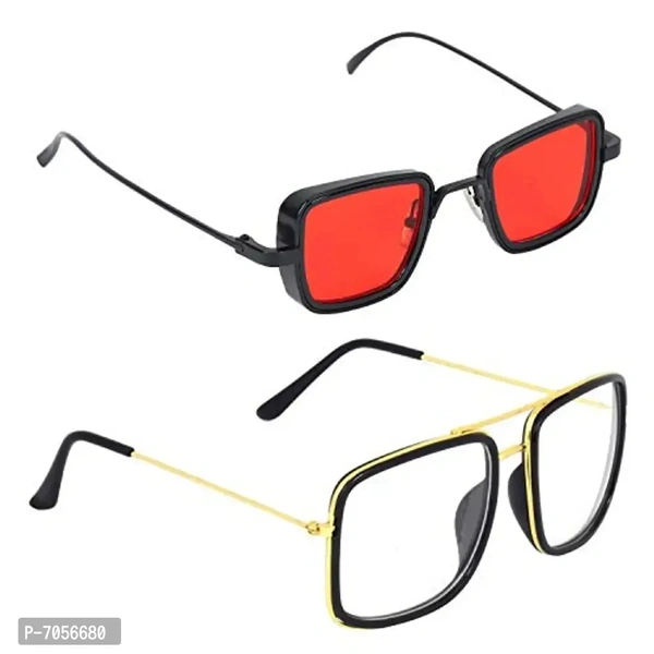 Dervin Unisex Adult Square Sunglasses (Red Clear Lens) (Medium) - Pack of 2
