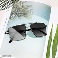 IFLASH Square Aviator Sunglasses for Men and Women Fashion Metal Vintage Gradient Shades Sunglasses UV400 Protection (GREY-BLACK)- Pack of 1
