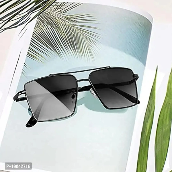 IFLASH Square Aviator Sunglasses for Men and Women Fashion Metal Vintage Gradient Shades Sunglasses UV400 Protection (GREY-BLACK)- Pack of 1