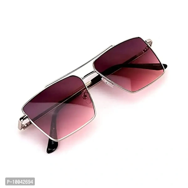 IFLASH Square Aviator Sunglasses for Men and Women Fashion Metal Vintage Gradient Shades Sunglasses UV400 Protection (SILVER-PINK)