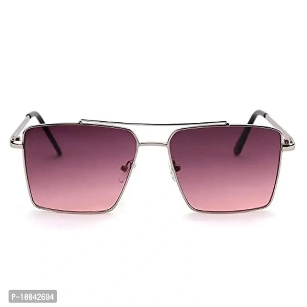 IFLASH Square Aviator Sunglasses for Men and Women Fashion Metal Vintage Gradient Shades Sunglasses UV400 Protection (SILVER-PINK)
