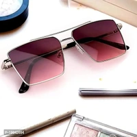 IFLASH Square Aviator Sunglasses for Men and Women Fashion Metal Vintage Gradient Shades Sunglasses UV400 Protection (SILVER-PINK)