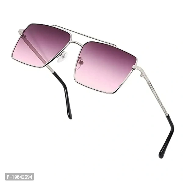 IFLASH Square Aviator Sunglasses for Men and Women Fashion Metal Vintage Gradient Shades Sunglasses UV400 Protection (SILVER-PINK)