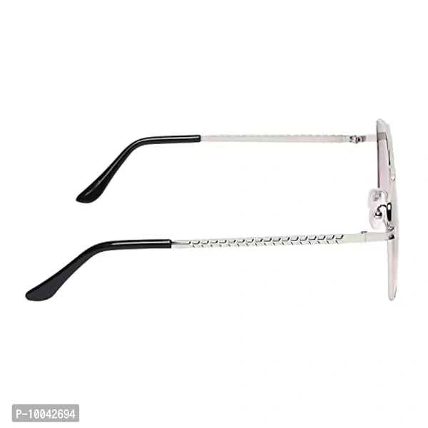 IFLASH Square Aviator Sunglasses for Men and Women Fashion Metal Vintage Gradient Shades Sunglasses UV400 Protection (SILVER-PINK)
