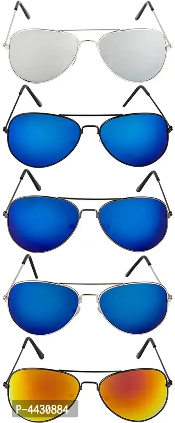 Modern Multicoloured Combo Of 5 UV Protection Aviator Unisex Sunglasses With Pouch