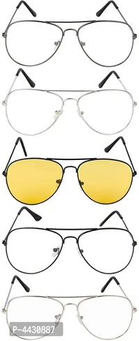 Modern Multicoloured Combo Of 5 UV Protection Aviator Unisex Sunglasses With Pouch