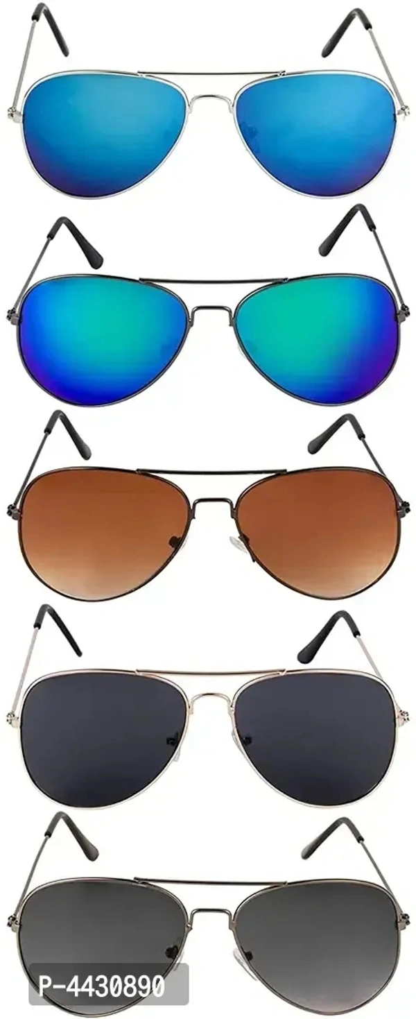 Modern Multicoloured Combo Of 5 UV Protection Aviator Unisex Sunglasses With Pouch