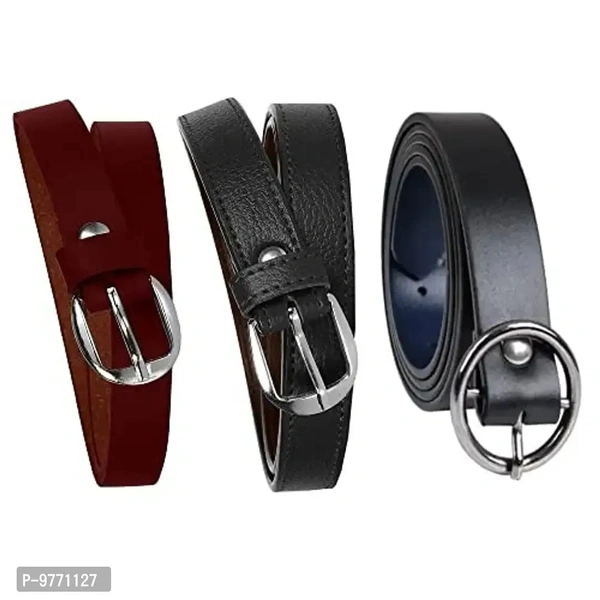 Dryon Women's and Girl's PU Leather Belt Combo Pack of 3( Free Size )