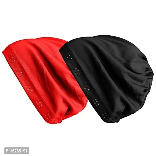 Mehar Hijab Women's Hair Bonnet SD Cap 2 Ps. Set (Red - Black)