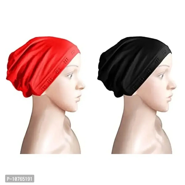 Mehar Hijab Women's Hair Bonnet SD Cap 2 Ps. Set (Red - Black)