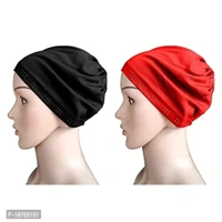 Mehar Hijab Women's Hair Bonnet SD Cap 2 Ps. Set (Red - Black)