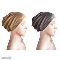 Mehar Hijab Women's Hair Bonnet SD Cap 2 Ps. Set (D Wheat - F Grey)