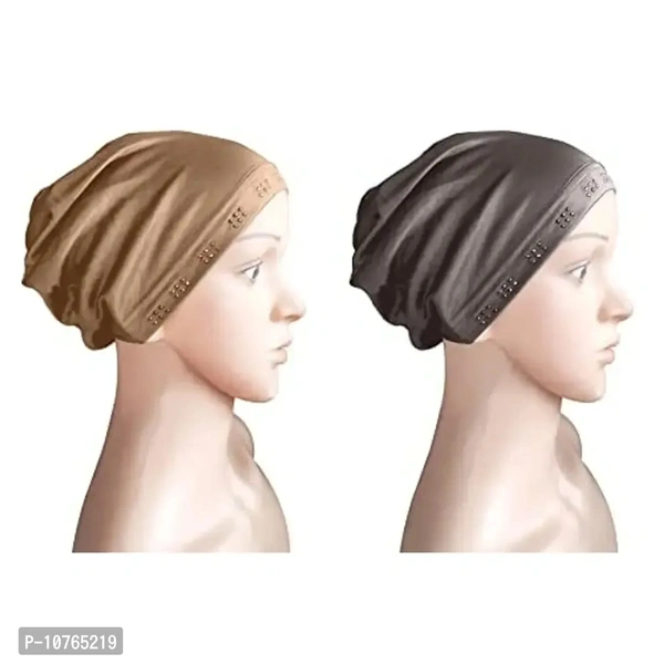 Mehar Hijab Women's Hair Bonnet SD Cap 2 Ps. Set (D Wheat - F Grey)