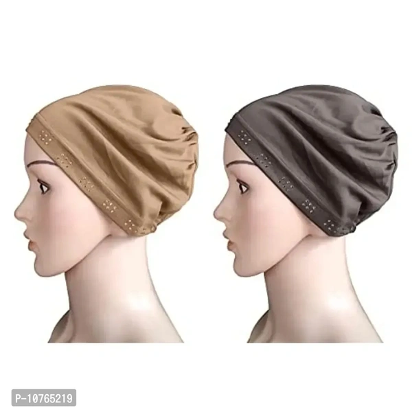 Mehar Hijab Women's Hair Bonnet SD Cap 2 Ps. Set (D Wheat - F Grey)