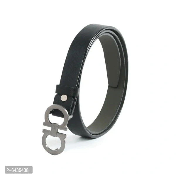 Stylish Black Synthetic Leather Slim Solid Belt For Women