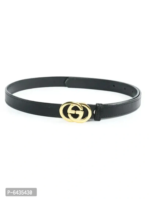 Stylish Black Synthetic Leather Slim Solid Belt For Women