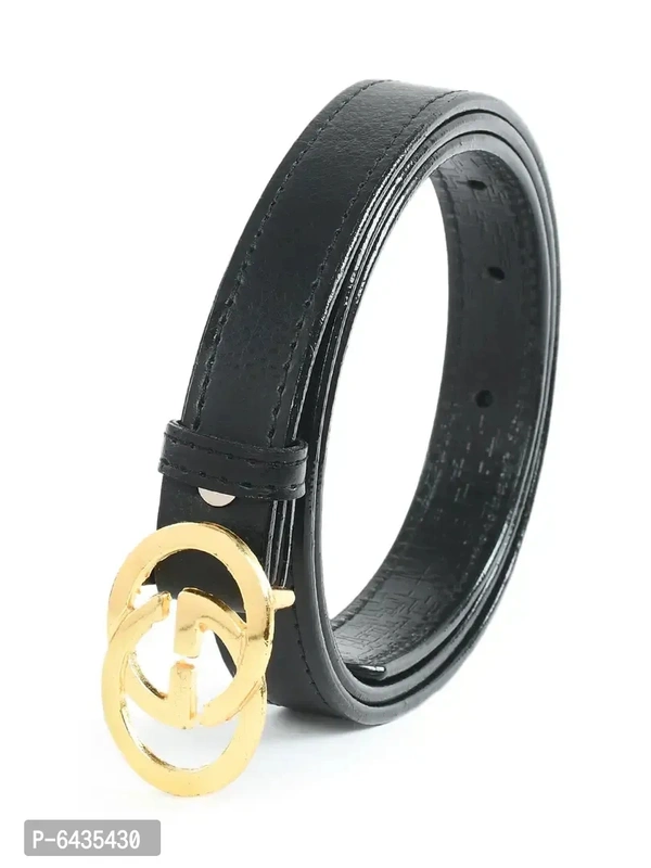 Stylish Black Synthetic Leather Slim Solid Belt For Women