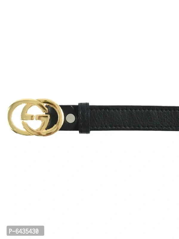 Stylish Black Synthetic Leather Slim Solid Belt For Women