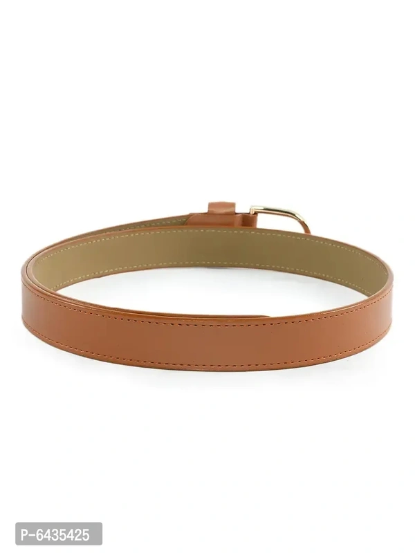 Stylish Tan Synthetic Leather Slim Solid Belt For Women
