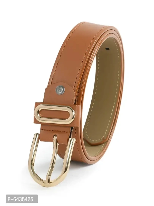 Stylish Tan Synthetic Leather Slim Solid Belt For Women