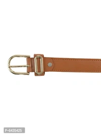 Stylish Tan Synthetic Leather Slim Solid Belt For Women