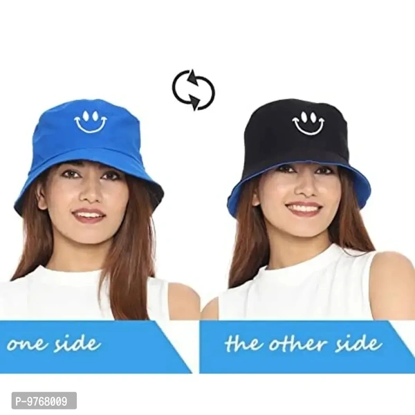 REFFER Unisex Cotton Hat (Pack of 1) (Smiley_Navy Blue And Black _Free Size)