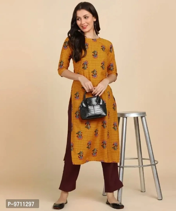 Kurti Pant Set for Women - Crepe Long Straight Printed Kurta with Pant - 2XL