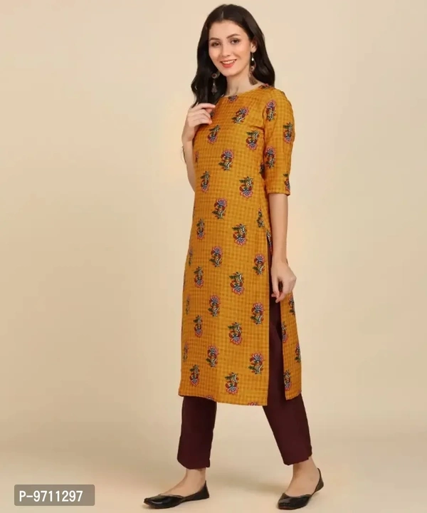 Kurti Pant Set for Women - Crepe Long Straight Printed Kurta with Pant - 2XL