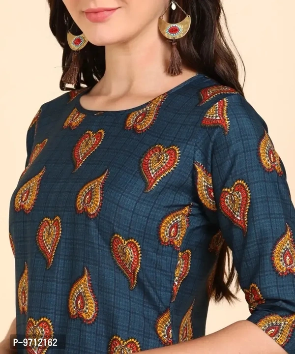 Kurti Pant Set for Women - Crepe Long Straight Printed Kurta with Pant - M