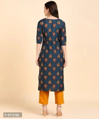 Kurti Pant Set for Women - Crepe Long Straight Printed Kurta with Pant - M