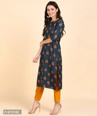 Kurti Pant Set for Women - Crepe Long Straight Printed Kurta with Pant - M