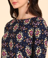 Kurti Pant Set for Women - Crepe Long Straight Printed Kurta with Pant - 2XL