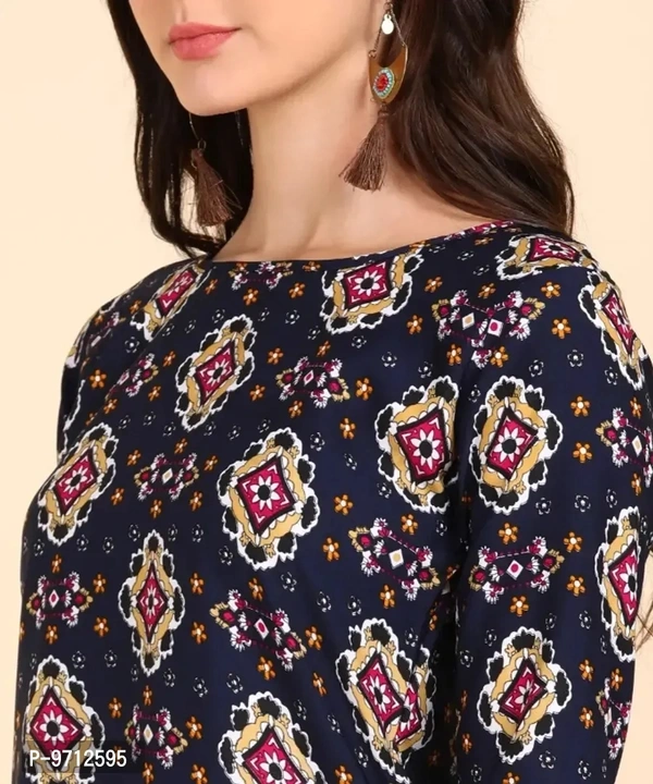 Kurti Pant Set for Women - Crepe Long Straight Printed Kurta with Pant - 2XL