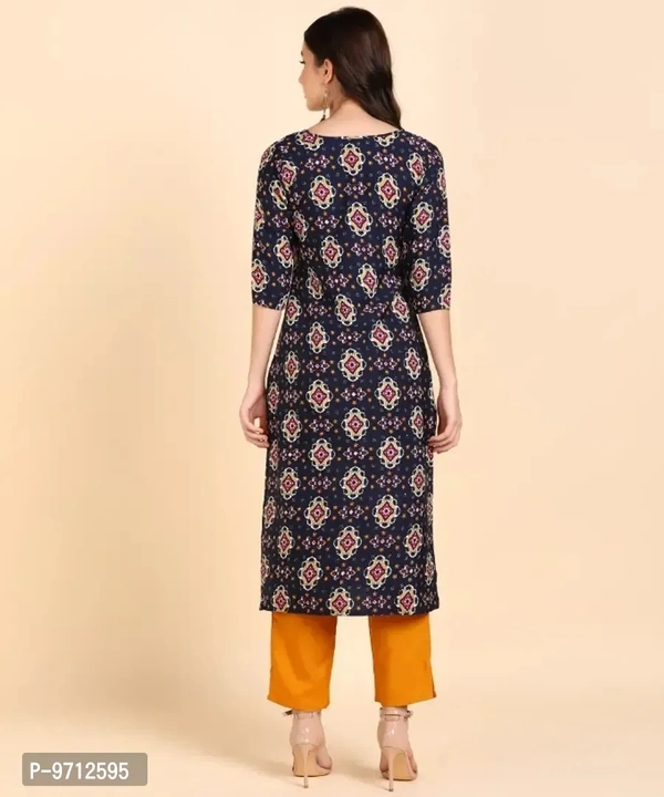 Kurti Pant Set for Women - Crepe Long Straight Printed Kurta with Pant - 2XL