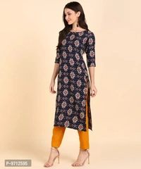 Kurti Pant Set for Women - Crepe Long Straight Printed Kurta with Pant - 2XL
