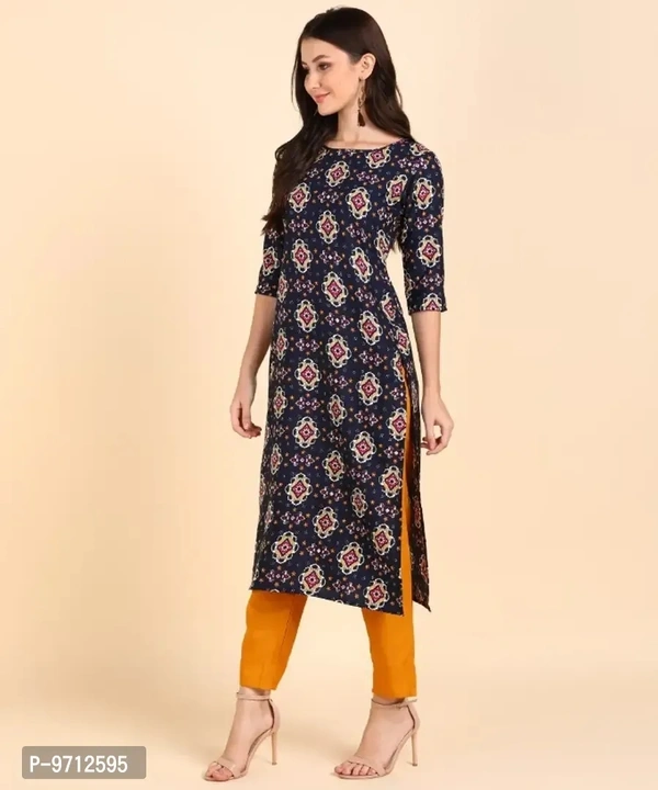 Kurti Pant Set for Women - Crepe Long Straight Printed Kurta with Pant - 2XL