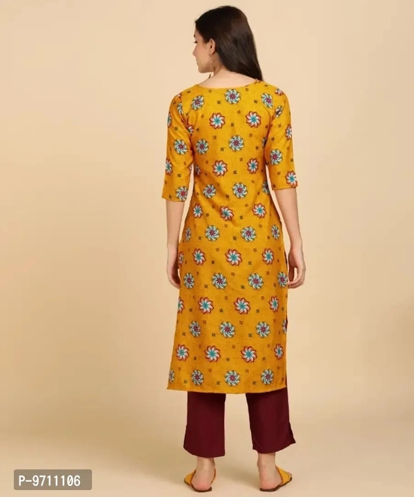 Kurti Pant Set for Women - Crepe Long Straight Printed Kurta with Pant - 2XL