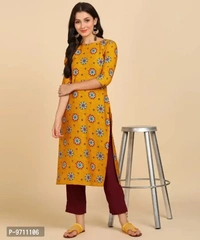 Kurti Pant Set for Women - Crepe Long Straight Printed Kurta with Pant - 2XL