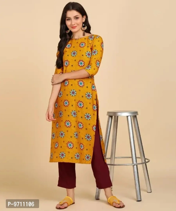 Kurti Pant Set for Women - Crepe Long Straight Printed Kurta with Pant - 2XL
