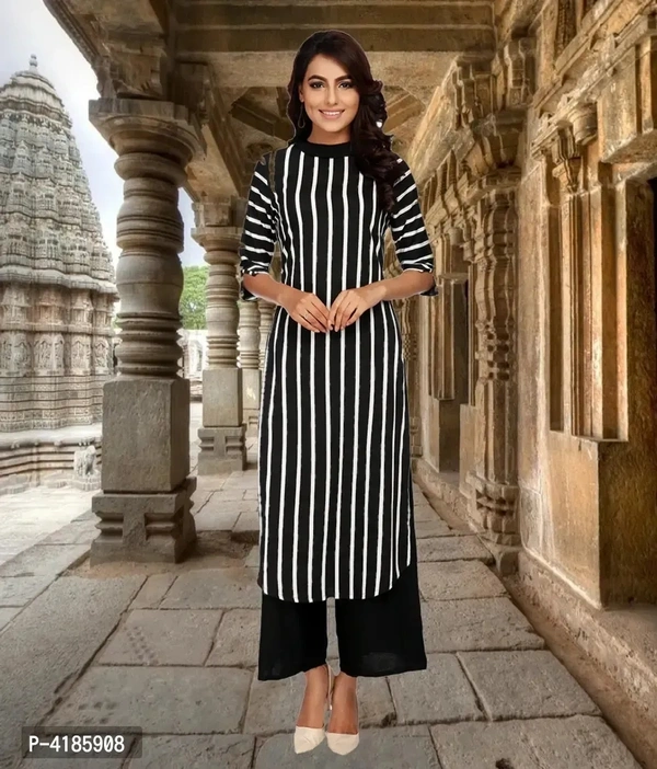 Stylish Crepe Black Striped Kurta For Women - L