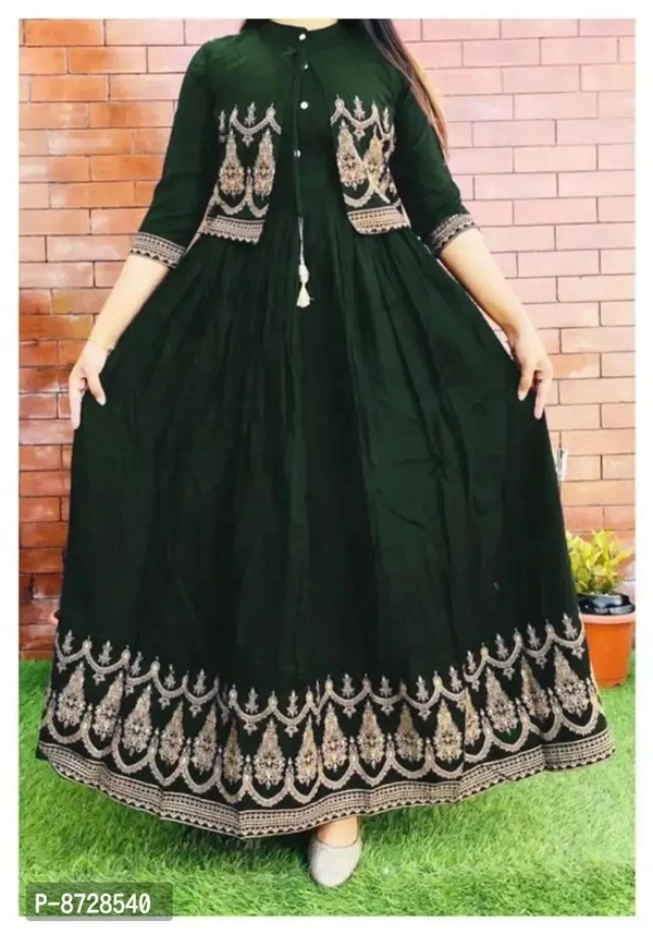 Stylish Fancy Rayon Foil Print Beautiful Kurti With Jackets For Women - L